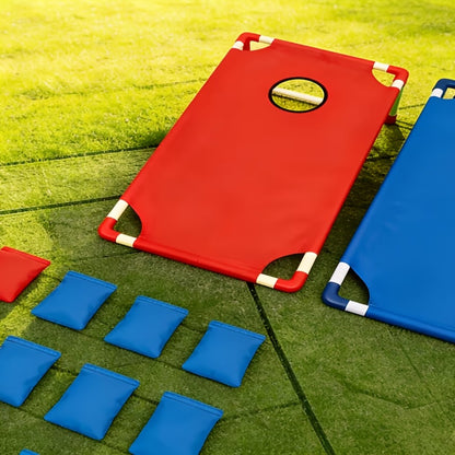 Portable Bean Bag Toss Game Set – 2 Foldable Boards & 12 Bean Bags, Outdoor Party Backyard Camping Game for Kids & Adults | Red & Blue | No Battery Required