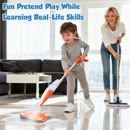 Children's Spray Mop Cleaning Toy Set with Water Sprayer & Washable Pad – Real Work Pretend Play Housekeeping Kit for Toddlers Girls Boys Ages 3 4 5 6 7 | Best Christmas Birthday Gift