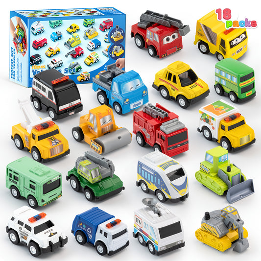 18pcs Pull Back City Cars And Trucks Toy Vehicles Set for Kids Age 3+, Friction Powered Cars Toys for Children, Boys, Girls' Educational Play, Goodie Bags Stuffers, Multi-Item Party Favor Packs for Children, Perfect Easter Christmas Gifts