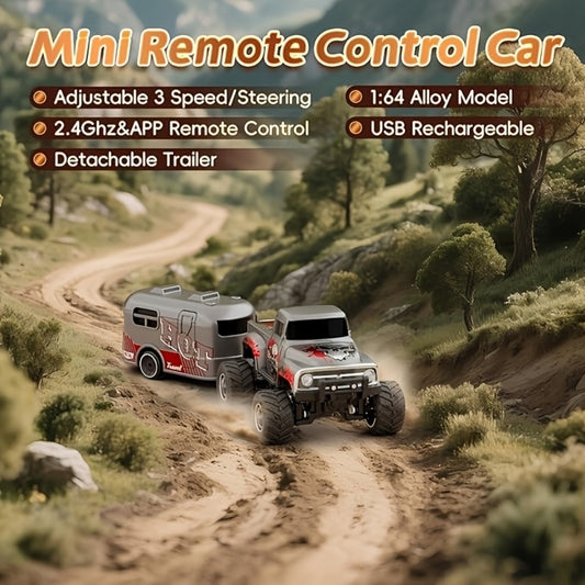 Mini Remote-Controlled Alloy Off-Road Truck, 1:64 Scale Monster Truck Toy, 2.4GHz Wireless, High-Speed Off-Road Crawler, LED Lighting, White Headlights with Red Taillights, Street Graffiti Design Featuring Cool Spray-painted Patterns, Alloy Body