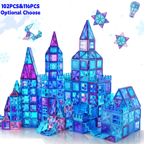 102pcs/116pcs Castle Magnetic Tiles, 3D STEM Sensory Toy Building Blocks, Pretend Castle Playset Theme Magnetic Structure, Preschool Learning And Interactive Toy Gifts for Boys Girls Age 3+, Early Development & Activity Toys Gifts for Kids