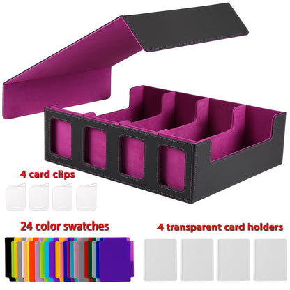Magnetic Card Storage Box 1200+ Cards with Display Window – 24 Color Dividers 4 Sleeves Grid Boards, Trading Card Organizer for Pokemon MTG Sports YuGiOh TCG, Blue Red Gray Purple