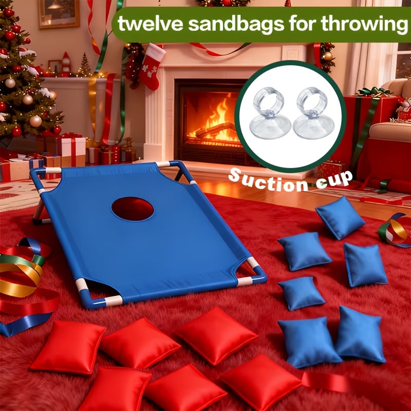 Portable Cornhole Bean Bag Toss Game Foldable Board 12 Bean Bags Storage Bag Outdoor Backyard Camping Party Game Kids Adults Family Birthday Holiday Gift Red Blue