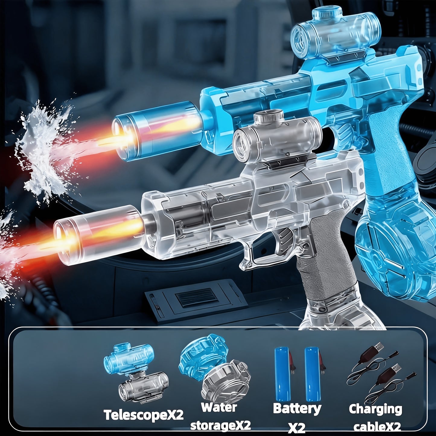 Automatic Water Gun 2 Pack for Kids with LED Lights – High-Speed Ultra-Long Range Squirt Gun Set for Boys & Girls, Summer Outdoor Toy & Best Birthday Gift
