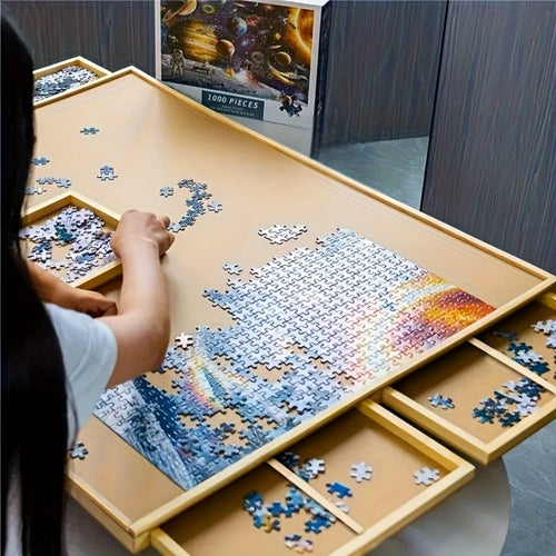 Foldable Puzzle Board Table with Legs – 29.9"x22" Elevated Wooden Jigsaw Desk, 4 Sorting Drawers, Back-Saving Ergonomic Design, Fits 1000 Pieces, Gift for Adults Seniors Puzzle Lovers