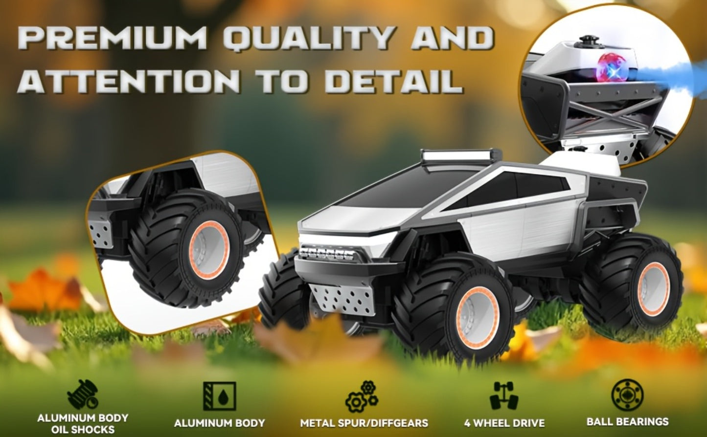 RC Monster Truck 1:12 Scale 4WD 2.4GHz All-Terrain Remote Control Car with LED Lights Sound Effects – Cybertruck & Pickup Truck Boys Gift Kids