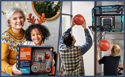 Door Basketball Hoop Set for Kids & Adults – Indoor Outdoor Mini Basketball Stand with LED Lights, Electronic Scoreboard & 4 Basketballs, Perfect Birthday & Christmas Gift for Boys and Girls