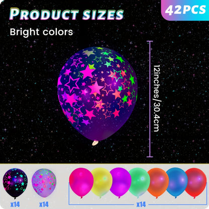 42pcs Glow Balloons Assorted, 12 Inches UV Neon Balloons With Neon Stars Glow In The Dark Balloons Party Fluorescent Balloons For Birthday Wedding Glow Party Supplies, Easter Decorations