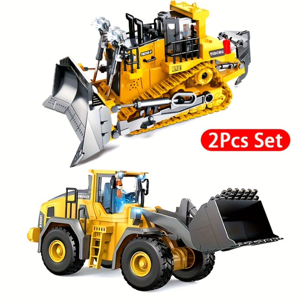 RC Excavator Toy 1:18 Scale 2.4GHz with Metal Scoop Lights Sound Effects 680-Degree Rotation, Remote Control Construction Vehicle Set Dump Truck Bulldozer Loader for Boys Ages 8+, Birthday Gift