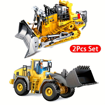 RC Excavator Toy 1:18 Scale 2.4GHz with Metal Scoop Lights Sound Effects 680-Degree Rotation, Remote Control Construction Vehicle Set Dump Truck Bulldozer Loader for Boys Ages 8+, Birthday Gift