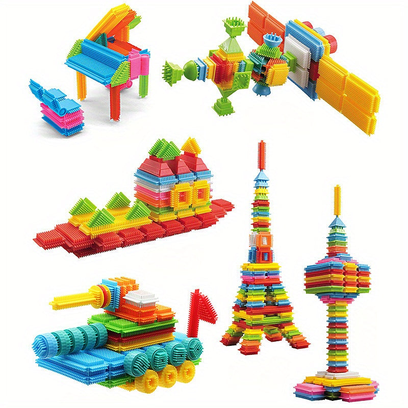 150pcs Hedgehog Building Blocks Tiles Set - Soft Interlocking Bristles Blocks Educational Learning Toys for Preschool Kids - Bristle Shape Building Blocks Toy for Children