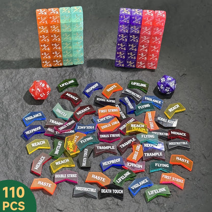 MTG Counter Dice Set 110pcs – 12mm 6-Sided +1/-1 Token Dice D20 & Keyword Counters Tokens for Magic the Gathering TCG Card Game Accessories Gift