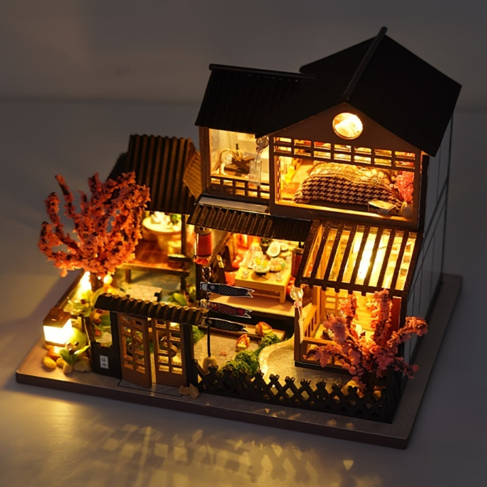 DIY Miniature Dollhouse Kit Sakura Garden Japanese Style – Wooden Tiny House with Tatami Flooring & Furniture, Handmade Creative Build for Adults Teens & Kids, Collector Display Gift Birthday Christmas