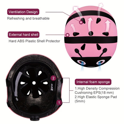 Lightweight Helmets for Children Aged 5 And Above, Suitable for Boys And Girls, Including Protective Gear for Various Sports. This Set Features a Bike Helmet Along with Knee And Elbow Pads for Safety While Cycling