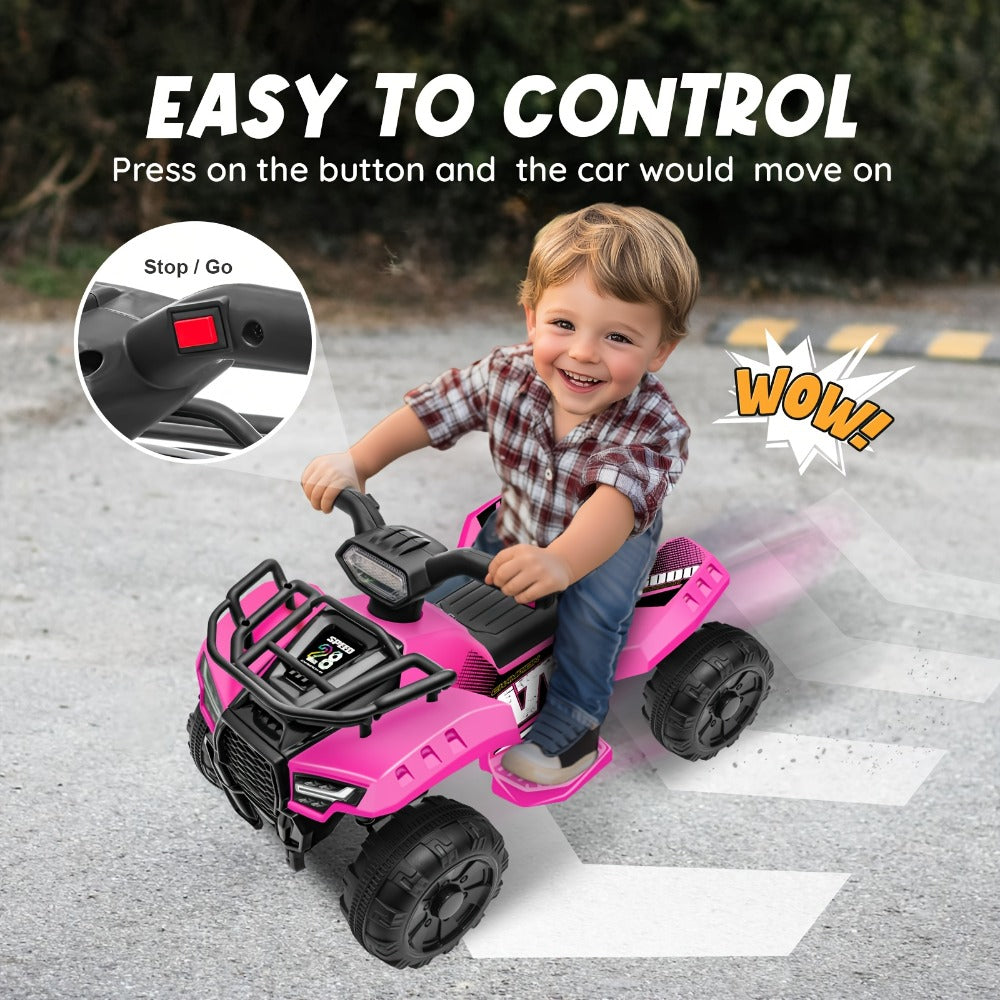 6V Kids Ride On ATV 4-Wheeler Quad Electric Toy Car for Toddlers 18-36 Months Boys Girls Best Birthday Gift with Treaded Tires Push Button Go