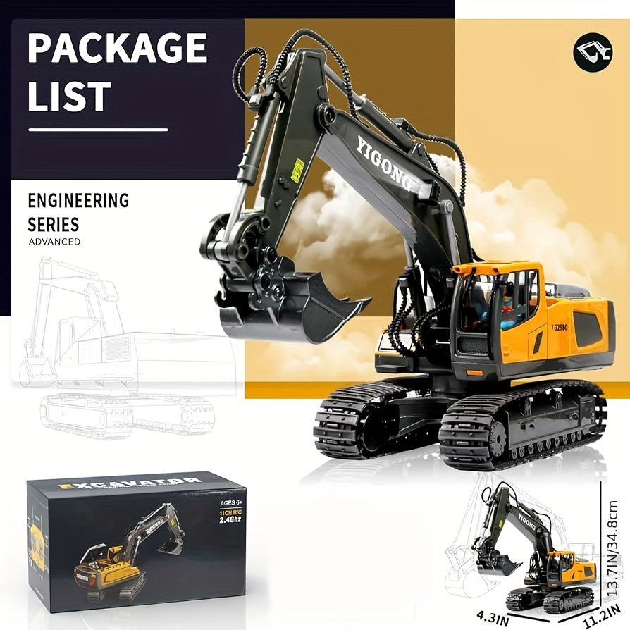 1pc 9-Channel Excavator, 2. 4Ghz RC Construction Vehicle Truck Toys with Alloy Metal Cap, Light, Sound, Rechargeable 1 Battery for Halloween Thanksgiving Christmas Gift