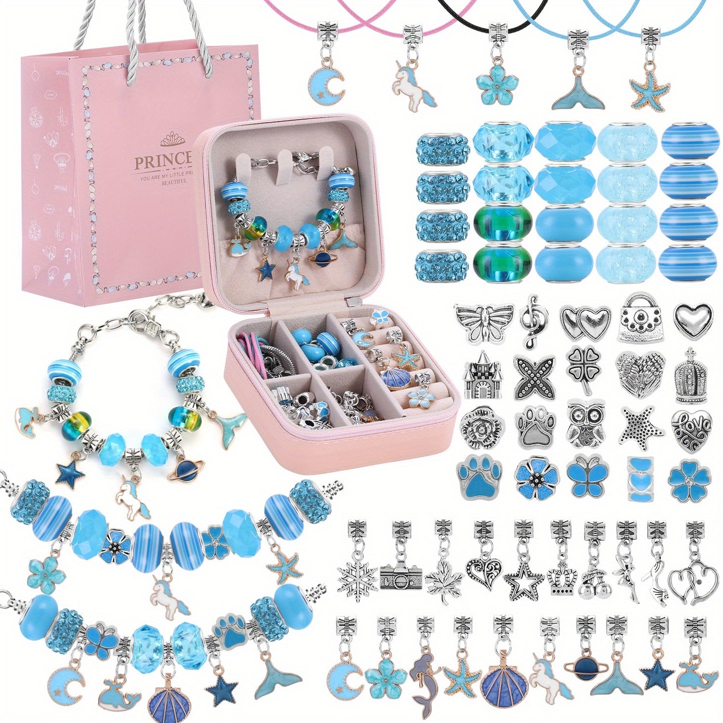 Pink Gifts for Girls - Pink Bracelet Making Set (with A Pink Portable Jewelry Box),Unicorn/Mermaid Crafts, Jewelry Making Crafts for Girls Aged 18+, Birthday Christmas Jewelry Gifts, Christmas Day, CNY, Graduation Gifts, Handmade Jewelry