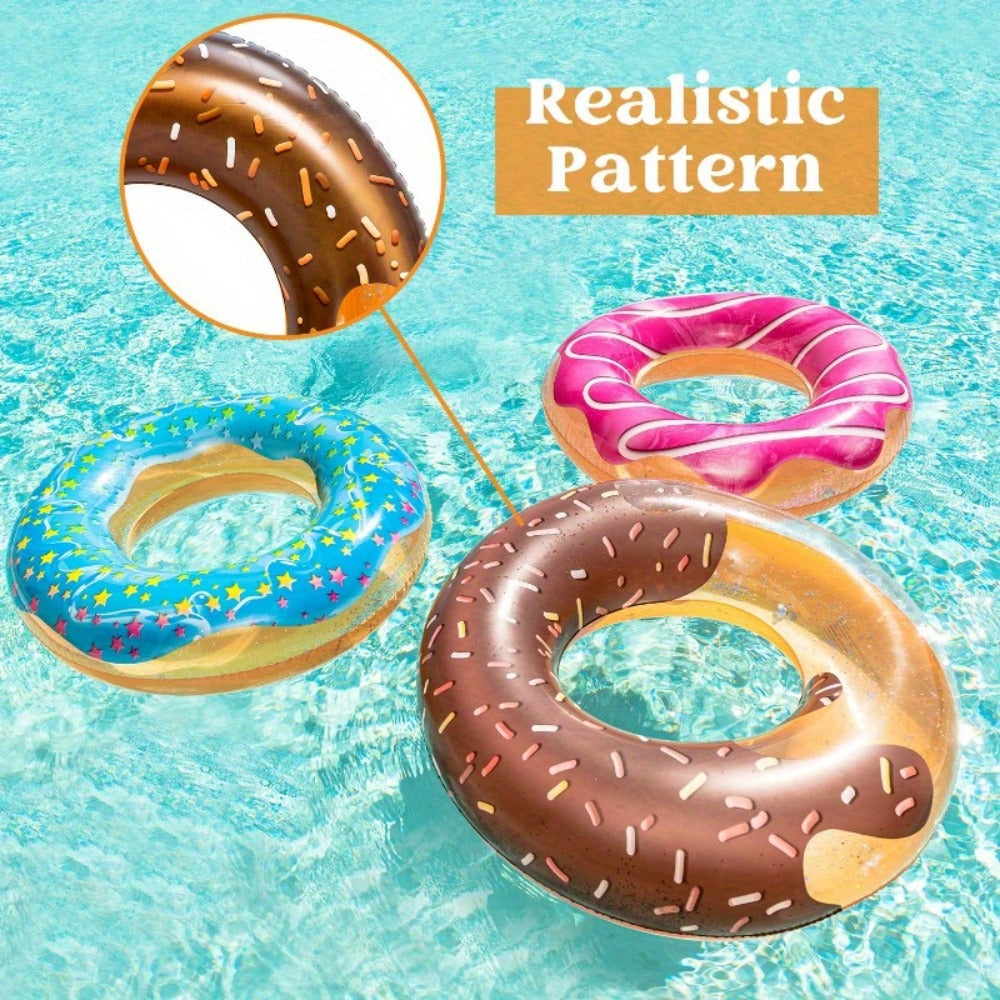 Inflatable Donut Pool Float 3-Pack 32.5 Inch Glitter Swim Ring Set – Strawberry Chocolate Mint Pool Tubes for Summer Pool Party Kids & Adults