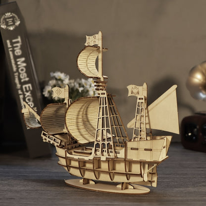 Wooden Sailboat Model Kit Ocean Theme – Handmade 3D DIY Assembly Brain Teaser Puzzle for Adults Teens, Display Ship Model, Nautical Hobbyist Gift for Birthday Christmas Thanksgiving