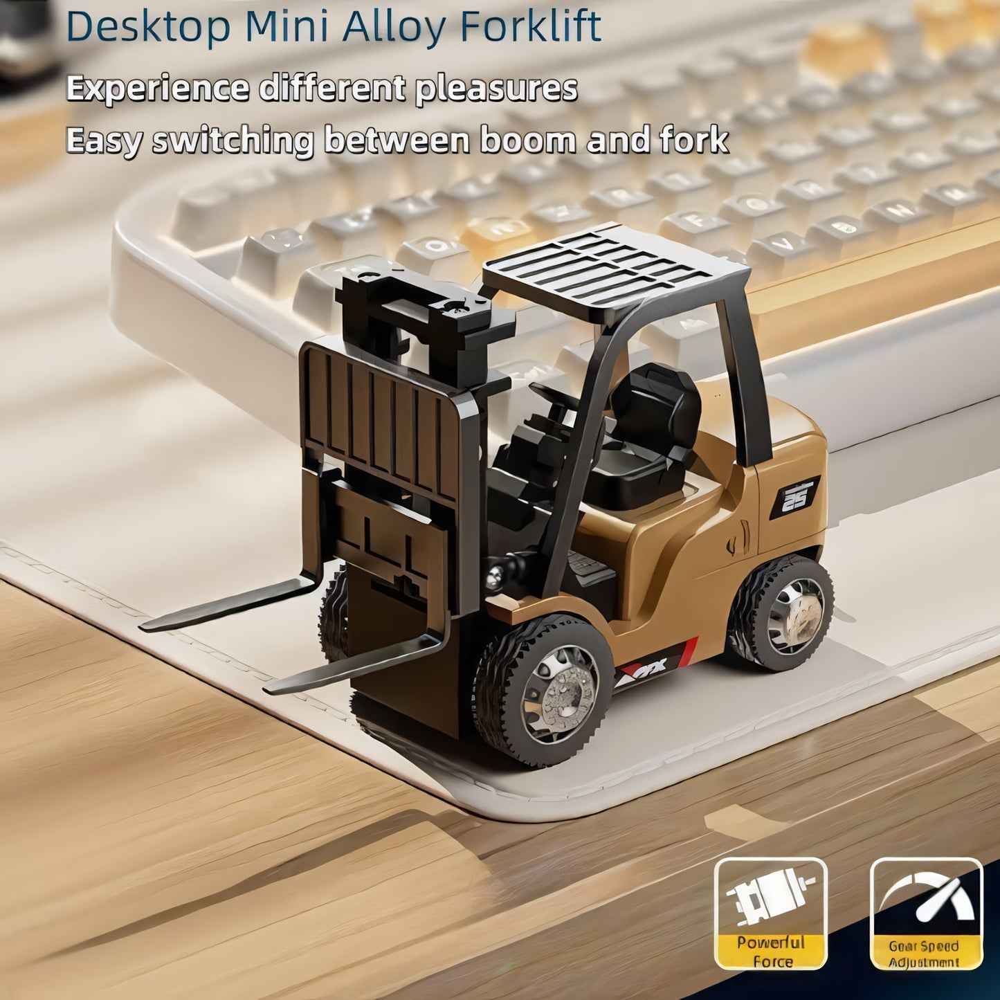 1/64 Forklift Toy 7 Channel 2 Mode Mini Forklift Truck with Rechargeable Battery, 3in 1 Transformable Lift Fork & Hook Alloy Model with Lights-the Perfect Christmas Gift