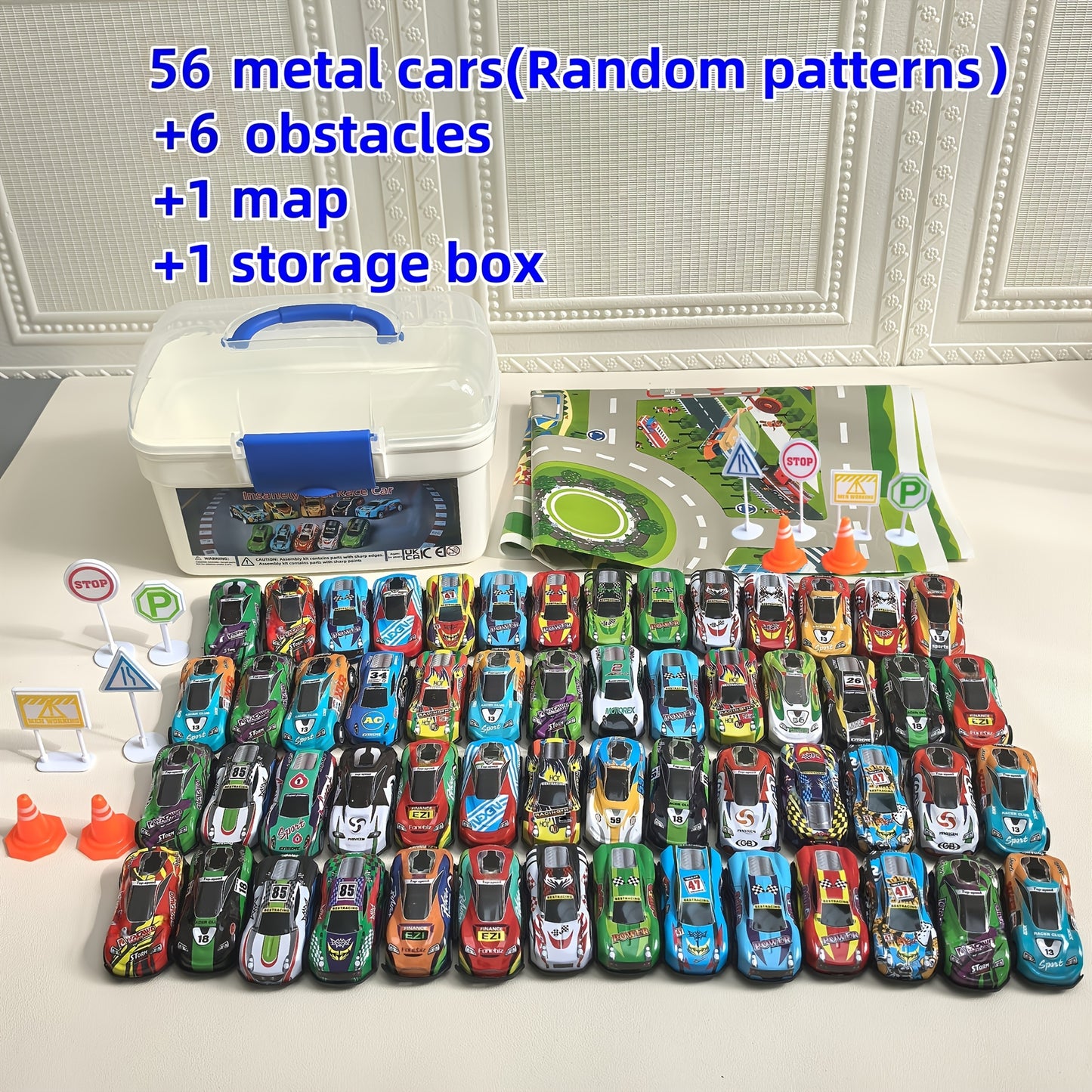 64pcs Toy Car Set with Storage Box & Foldable Play Mat - Pull-Back Metal Racing Cars, Educational And Fun Gift for School Activities, Children's Party Favors, Ideal for Boys & Girls Aged 3+ for Christmas, Thanksgiving, New Year & Birthday Presents