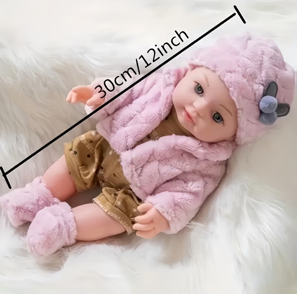 Reborn Baby Doll 12 Inch Lifelike Soft Newborn with Hat Socks & Pacifier Set – Realistic Pink Plush Silicone-Feel Doll Gift for Girls Kids Toddlers Birthday Christmas Valentine's Day Ages 3+