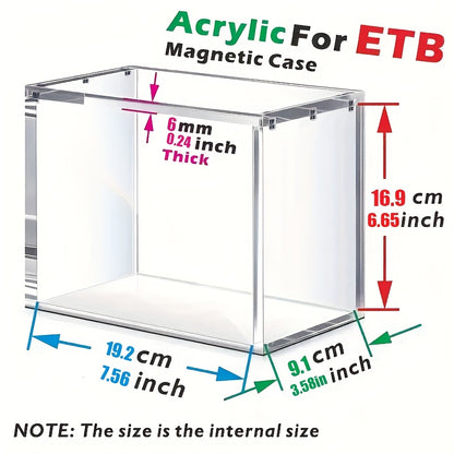A 6Mm Acrylic Display Box That Can Be Stacked, Designed for Elite Trainer ETB. This Magnetic, Dustproof Box with a Lid Is Ideal for Showcasing Trading Cards, Collectibles, And Sports Memorabilia. It Features Enhanced Models, Accurate Sizing