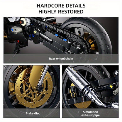 1000PCS Motorcycle Building Blocks 1:10 Scale DIY Black & Gold Motorbike Model Kit – Adult Collector Display Ornament, Exquisite Detail Assembly, Unique Gift for Men Motorcycle Enthusiasts Ages 14+