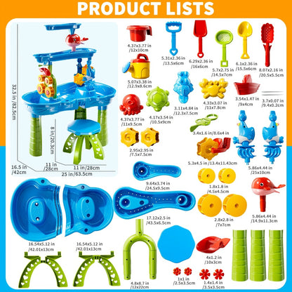 Sand Water Table for Kids 3-Tier Outdoor Sensory Play Table with Shovel Scoop & Strainer – Backyard Beach Summer Toy for Toddlers Boys Girls (Blue)
