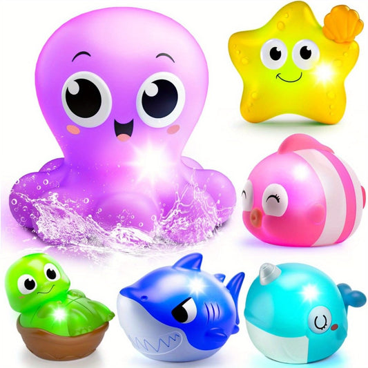 Ocean Animal Light Up Bath Toys 6 8 10 Pack – Glowing Sea Creature Floating Bathtub Toys for Baby Toddlers, Water Pool Toys for Boys & Girls, Random Colors Bath Time Gift Set