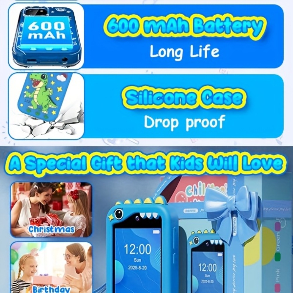 Kids Mobile Toy, Educational Toy with Dual Cameras, Touchscreen, And Stylish Design Portable MP3 Music Player, Games, Alarm Clock USB Rechargeable Christmas & Birthday Gift Kids' Theme Music Player Children's Mobile Phone Toy, Educational Toy