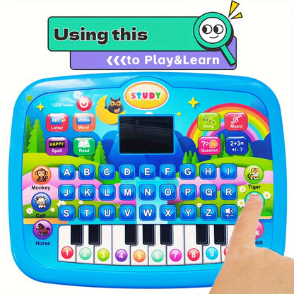 Kids Multifunctional Tablet Learning Machine with Alphabet, Numbers, Music, Animals And Piano Keys, Educational Toy for Ages 3+, Durable Plastic, Battery Operated (Batteries Not Included), Blue And Pink