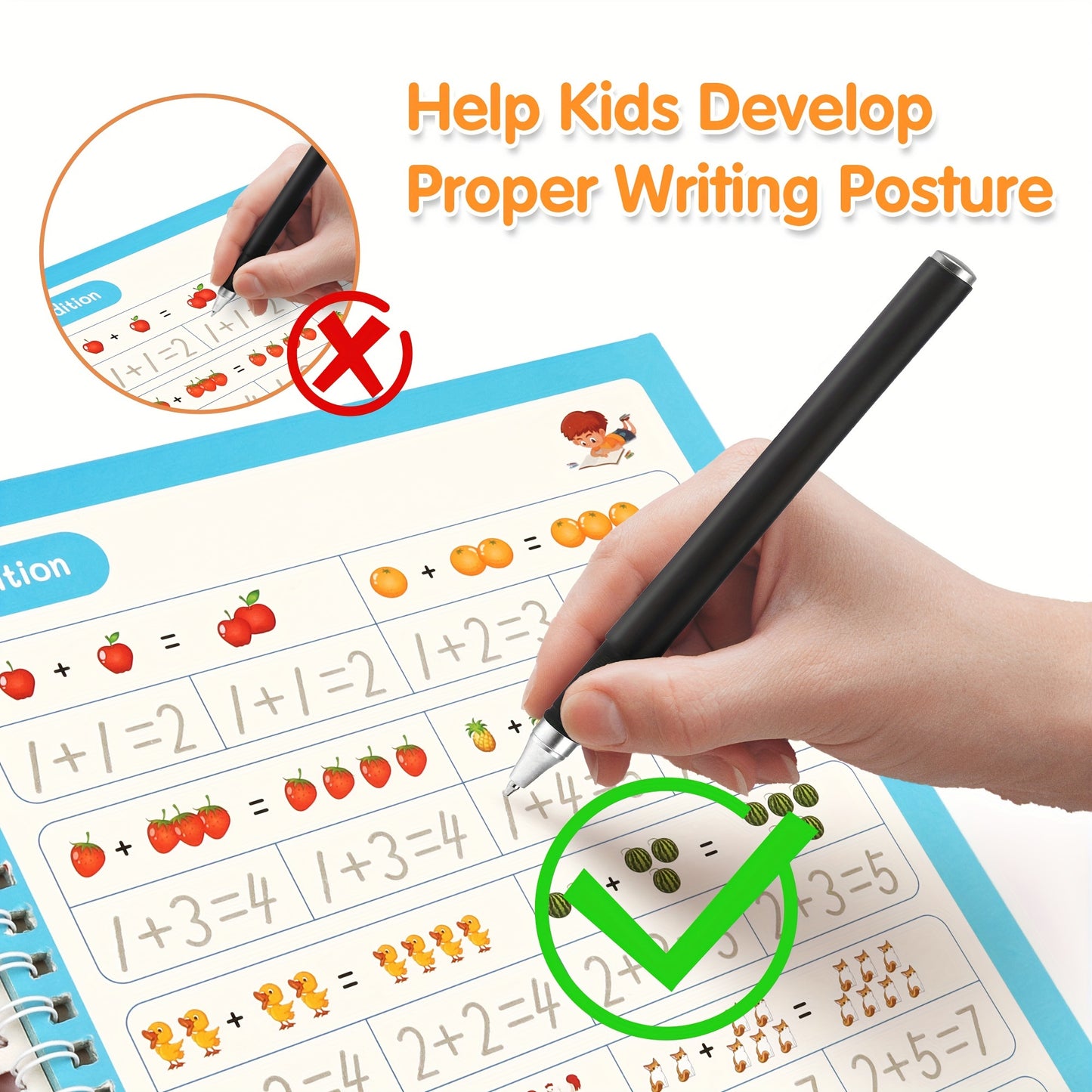 Large Magic Grooved Handwriting Practice Book for Kids - Reusable Christmas Gifts & Stocking Stuffers for Ages 3-8, Learn to Write Number Letter Tracing, Kindergarten Preschool Calligraphy 10.2×7.3