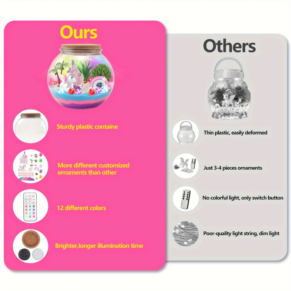 Unicorn Terrarium Craft Kit for Girls — DIY Magic Garden with 13-Color LED Night Light & Remote Control, Arts & Crafts Toy for Kids Ages 6+, Birthday Christmas Gift, STEM Sensory Activity