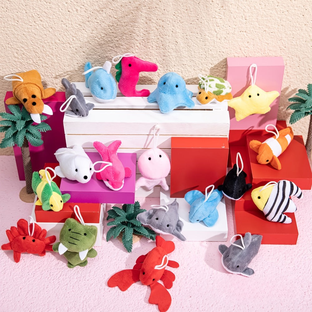 24pcs Mini Sea Animal Plush Toys Bulk Set – Stuffed Ocean Animal Keychains for Party Favors, Pinata Fillers, Goodie Bag Stuffers, Easter Basket, Classroom Prizes, Birthday Christmas Gifts for Kids