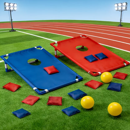 Portable Cornhole Game Set for Outdoor – 2 Boards with 12 Bean Bags & Storage Bag, Blue & Red, for Backyard Beach Tailgate Party Family Fun | Best Outdoor Gift for Adults and Kids