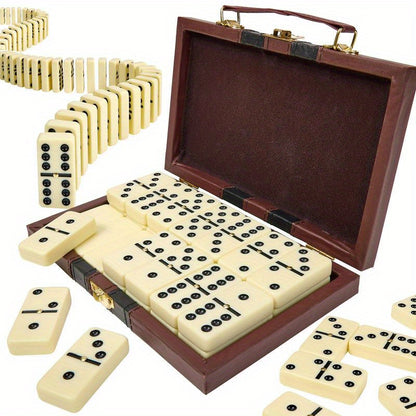Domino Set -28 Classic Black Dominoes Boxed | Thanksgiving, Halloween, Christmas Ideal Gift | Durable Plastic Dominoes And Leather Storage Box, Portable Design Suitable for Family Games, Party Group Games. Elegant Packaging, Advanced Card Surface