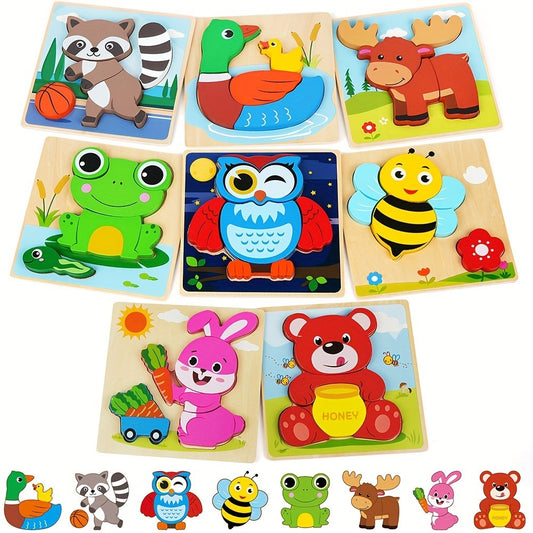 Wooden Puzzles For Toddlers Baby Infants 12 Months+, 8 Pack Animal Puzzles Toys For Boys Girls Colors & Shapes Cognition Skill Learning, Learning Toys, Preschool Educational Tools, Christmas Birthday Thanksgiving Day Gifts Present