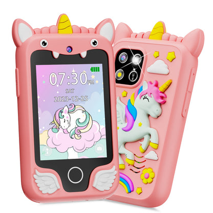 Dinosaur Explorer Phone Toy for Kids with HD Touchscreen & Dual Camera – Educational Smart Phone Toy 8GB for Boys & Girls, Travel Toy in Pink Purple Green, Birthday Christmas Gift