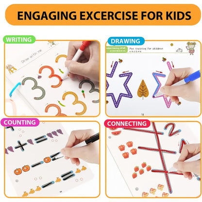 Magic Practice Handwriting Book Set for Kids Ages 3-8 | 64 Pages + 8 Erasable Pens | Writing & Drawing Workbook with Refills | Pen Control Tracing Activity Book