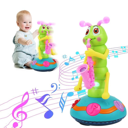 Caterpillar Saxophone Toy for Kids with LED Lights & Music - Electric Musical Instrument for Toddlers, Baby Sensory Play, Interactive Dancing Toy - Boys & Girls Birthday Christmas Gift