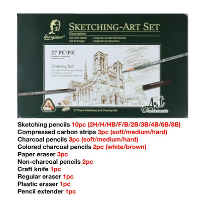 [Christmas New Year Gifts] Giorgione 27pcs Sketching Pencil Set, Including Pencils, Charcoal Pencils, Charcoal Sticks, Erasers, Etc., a Must-Have Tool for Sketching And Quick Sketching, Perfect Christmas And New Year Gifts