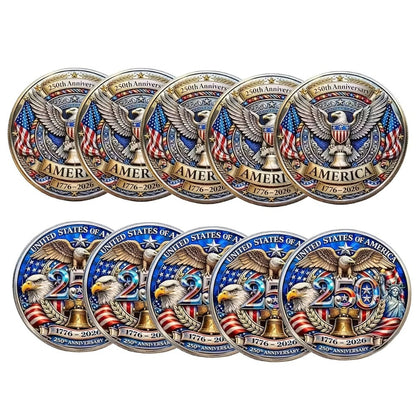 US 250th Anniversary Commemorative Coins 1776-2026 Set of 10 – America 250 Collectible Coins with Dual Historical Patterns, Patriotic Gift for History Fans & Collectors