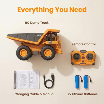 1:20 Scale 2. 4G 11CH RC Excavator, Dump Truck, Bulldozer & Loader 680° Rotation & Working Arm, Forward Backward Turning, Alloy Construction Toy for Indoor Outdoor Play, Perfect Gift for Children