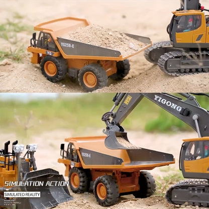 RC Construction Vehicle Toy 2.4GHz Remote Control Excavator Bulldozer Loader with Alloy Metal Cover Lights Sound Effects, Crawler Tractor Truck for Boys Ages 8 and Up, Birthday Gift