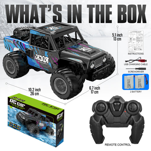 RC Trucks 4x4 Offroad Waterproof 1:16 Amphibious Remote Control Car with 2 Rechargeable Battery 4WD All Terrain Monster Truck RC Car for Boys 4-7 gift present