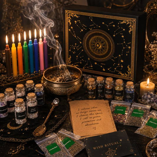 60pcs Witchcraft Supplies Kit for Beginners – Wiccan Supplies & Tools with Crystals, Candles, Witch Altar Spell Set for Rituals & Energy Cleansing, Dried Flowers, Witchy Gift Box for Women Halloween