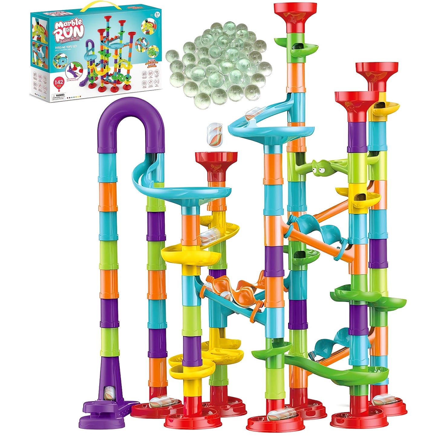 142/197pcs Marble Race Track Toys, Marble Run Set, Construction Building Blocks Game for Kids Birthday STEM Gifts, And Early Cognition, Hand Exercise, Parent-child Interaction, for Christmas Gifts, Best Gift for Holidays, Halloween, Christmas