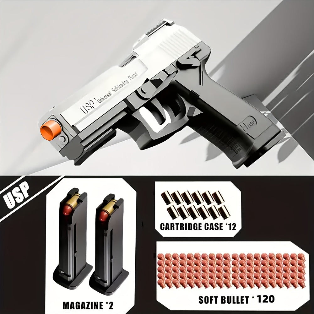 USP Soft Bullet Toy Gun Pistol with Shell Ejecting – Continuous Rapid-Fire Foam Blaster for Boys & Girls, Outdoor Shooting Game, Halloween Thanksgiving Christmas Birthday Gift for Kids Ages 6+