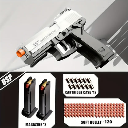 USP Soft Bullet Toy Gun Pistol with Shell Ejecting – Continuous Rapid-Fire Foam Blaster for Boys & Girls, Outdoor Shooting Game, Halloween Thanksgiving Christmas Birthday Gift for Kids Ages 6+